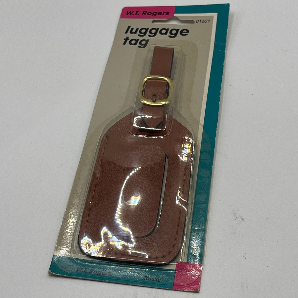 WT Rogers Luggage Tag Brown Leather Classic Style ID Holder